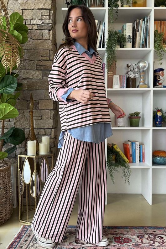 Marlowe Stripe Sweatshirt Pink Chocolate